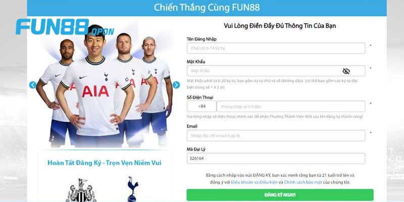 Hướng dẫn chi tiết các bước đăng ký Fun88